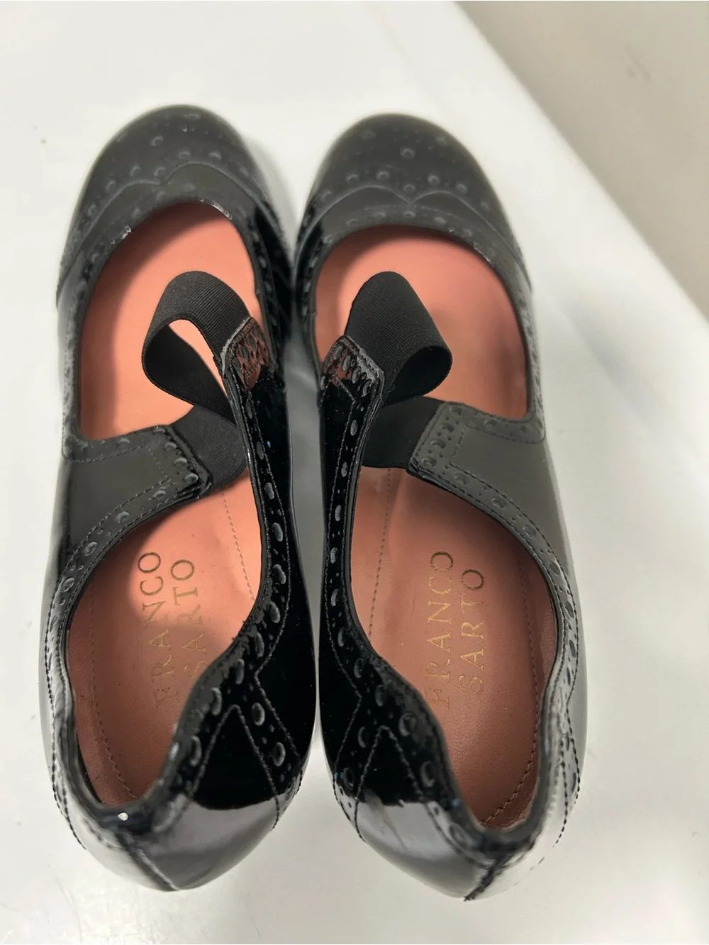 Franco Sarto Black Patent Leather Mary Jane Pumps Brogue Detail Size 7.5 M